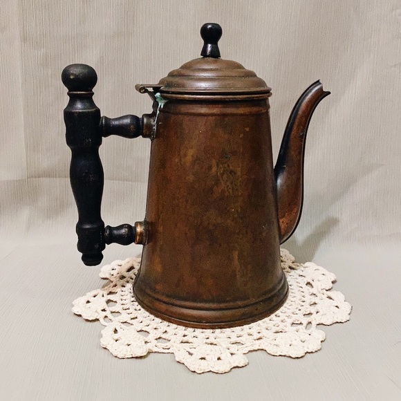 Vintage Other - Vintage Copper Tea Kettle Pot w/ Wooden Handle